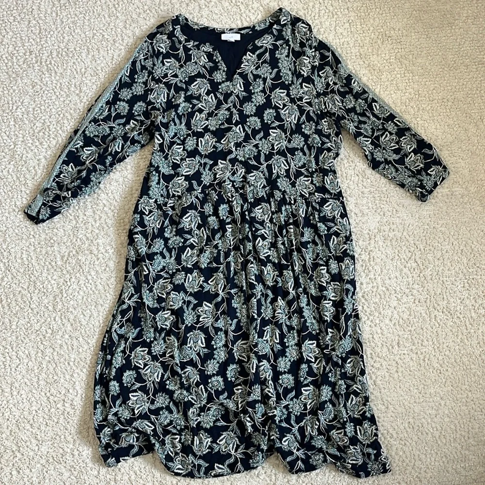 J. Jill Midnight Blue and Ivory Floral Midi Dress - Picture 2 of 7